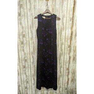 Vtg 90s Evan Picone Velvet Dress 10 Floral Maxi Dark Romantic Black Purple NWT
